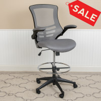 Flash Furniture BL-X-5M-D-DKGY-GG Mid-Back Dark Gray Mesh Ergonomic Drafting Chair with Adjustable Foot Ring and Flip-Up Arms